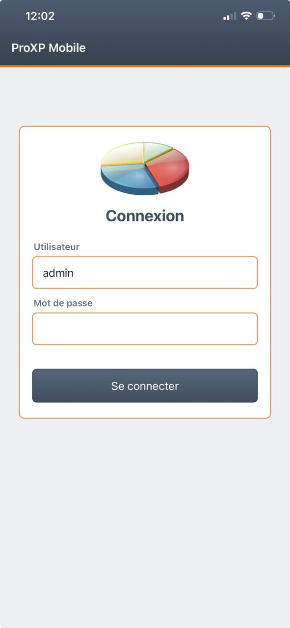 ProXP Mobile : l’écran de connexion de l’application sur téléphone.